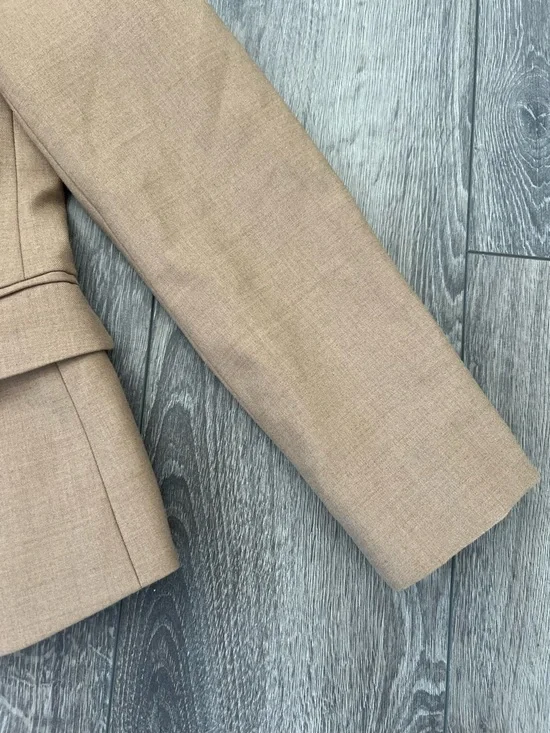 J. Crew Tan Wool-Blend Tailored Blazer with Gold Buttons Blue Striped Lining 6 - Picture 4 of 9